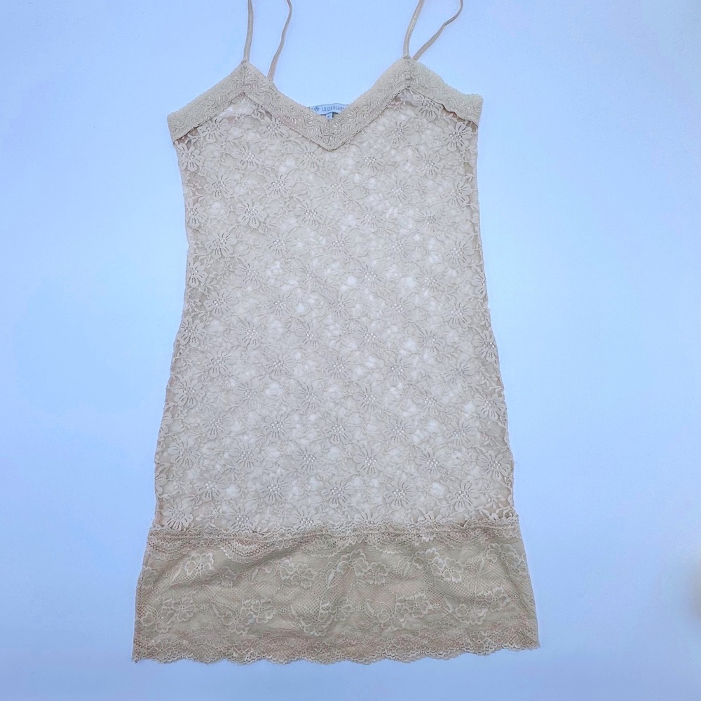Le Lis Blanc Deux Women‎ Beige Floral Lace Slip Mini Dress V-Neck Size P Small